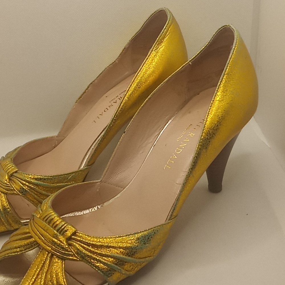 Loeffler Randall Metallic Gold Knotted Peep-Toe Heels - Picture 4 of 10